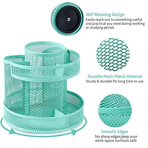 POPRUN Cute aqua spinning desk organizers and accessories,rotating teal office supplies,pen and pencil holder Marker Organizer for School, Home and Office desk, For Christmas 7