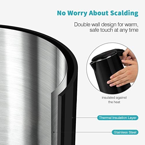 Secura Original Stainless Steel Double Wall Electric Water Kettle 1.8 Quart with Auto Shut-Off & Boil-Dry Protection, Black Onyx SWK-1701DA/HB-3227B 5