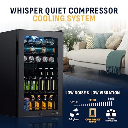 NewAir 126 Can Beverage Refrigerator | Freestanding Small Mini Fridge for Bedroom with Glass Door | Drink Cooler with Adjustable Shelves, Quiet Cooling & Locking Door | Black 5
