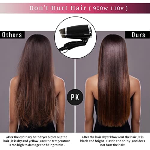 Travel Hair Dryer Folding Compact Blow Dryers Portable Small Professional with 3 Heat Settings Lightweight Mini 8x7inch Low Noise (Black) 7