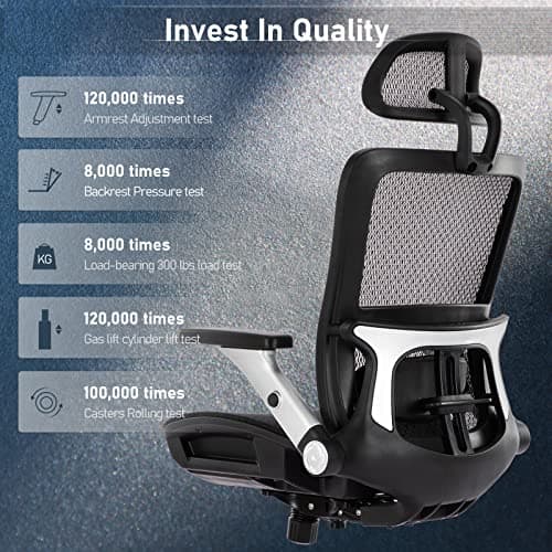 COLAMY Ergonomic Mesh Office Chair with Footrest, High Back Computer Executive Desk Chair with Headrest and 4D Flip-up Armrests, Adjustable Tilt Lock and Lumbar Support-Black 8