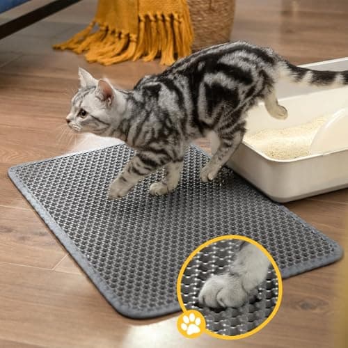 Cat Litter Mat-Litter Box Mat for Kitty, EVA Honeycomb Double Layer Design, Urine & Waterproof Scatter Control, Less Waste, Easier To Clean,Non Slip, Gray 6