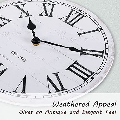 NIKKY HOME 12" Wall Clock Vintage Farmhouse Wooden Battery Operated Wall Mounted Clock Silent Non-Ticking Rustic Distressed Roman Numerals Wood Clock Home Decor for Kitchen, Living Room, Bedroom 5