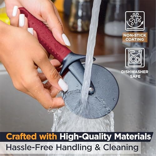 Deiss Lux Heavy Duty Pizza Cutter With Wheel Slicer- Stainless Steel Sharp Smooth Pizza Cutter Wheel With Easy Grip Non-Slip Handle, Dishwasher Safe (RED) 5