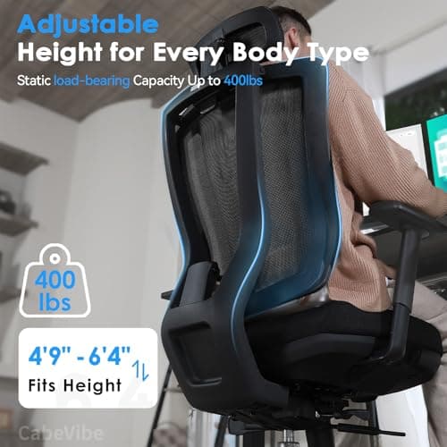 CabeVibe Ergonomic Office Chair for 24H Long Sitting Sciatica and Back Pain Relief，17.8in Max Seat Depth Adjustable 400LB Capacity Big & Tall Home Desk Chair with Armrests Footrest and Headrest 3
