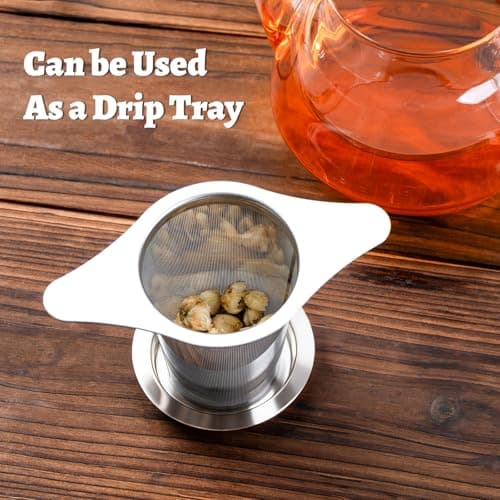FrutPunch Loose Leaf Tea Infuser with Lid Set of 2, Ultra-Fine Mesh Tea Strainer, Large Capacity, Double Handles, Can be Hung on Teapot, Cup, Gift for Tea Lovers 5
