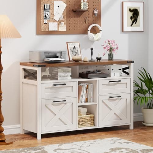 Halitaa Filing Organization Storage Cabinets 4 Drawer with Adjustable Shelf, Lateral Filing Cabinet with Open Storage Shelf for Home Office, Farmhouse File Cabinets for Hanging Files Letter/A4.White 7
