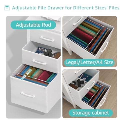 Lufeiya White Desk with File Drawers Cabinet, 47 Inch Reversible Computer Desk with Fabric Filing Cabinet for Bedroom Small Space Home Office, Modern Writing Table PC Desks, White 5