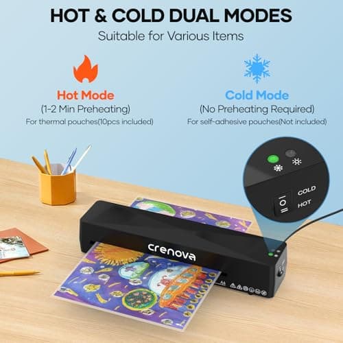 Crenova Laminator Machine with 10 Laminating Sheets, A4 Laminating Machine Hot & Cold with Fast Warm Technology, Thermal Laminator 9 Inch for Home Office School Business Black 5