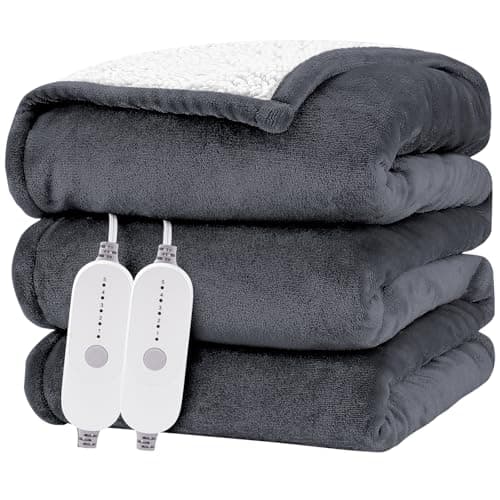 HYLEORY Heated Electric Blanket Queen 84"x90" Soft Fleece & Flannel with 5 Heating Levels & 10 Hours Timer Auto Shutt Off, ETL Certified, Washable，Heated Blanket for Body-Dark Grey