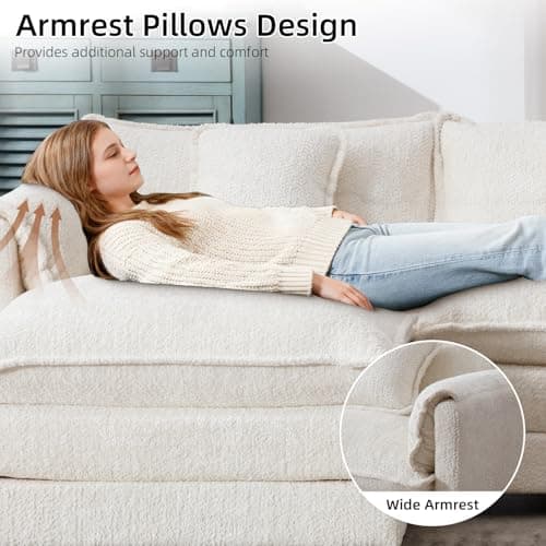 GNIXUU 112" L Shaped Sectional Sofa Cloud Couch for Living Room, Oversized Modular Sectional Sofa with Movable Ottoman, 4 Seat Chenille Deep Seat Sofa Set with Double Cushion & Pillows, Beige 8