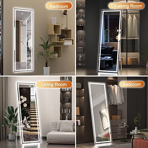 Hasipu Full Length Mirror with Lights, 65" x 21.7" LED Floor Mirror, Full Body Dressing Standing, Hanging Mounted Mirror for Living Room Bedroom Cloakroom, Square White 6