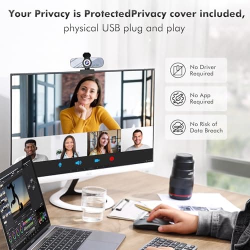 Gozvrpus USB HD Webcam with Built-in Microphone and Rotatable Tripod, 1080P Video, Wide Angle Camera, Privacy Cover, for Desktop PC or Laptop Computer（White） 5
