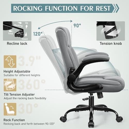 Leather Office Chair, PU Home Computer Desk Chairs with Ergonomic Back Support, 360°Swivel Free，Small Gaming Chair with Wheels and Adjustable Armrests, for Short People Use 7