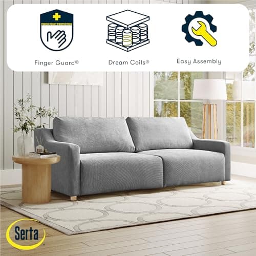 Serta Glendale 90.2" Queen Size Wall-Hugging Convertible Sofa, Dreamcoil Comfort, Chenille Fabric, Grey 7