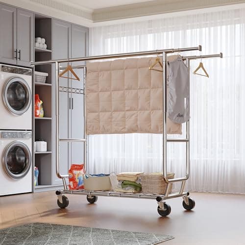 Raybee Clothes Rack Load 630LBS, Heavy Duty Clothes Rack, Rolling Clothing Racks for Hanging Clothes with Wheels, Adjustable & Commercial Garment Rack, 22" D x 75" W x 68" H 7