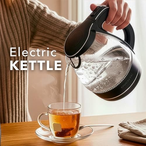 OVENTE Electric Kettle, 1.5L Borosilicate Glass Countertop Water Heater and Boiler for Coffee or Tea, BPA-Free, Auto Shut-Off, Boil-Dry Protection, Removable and Washable Spout Filter, Black KG83B 7