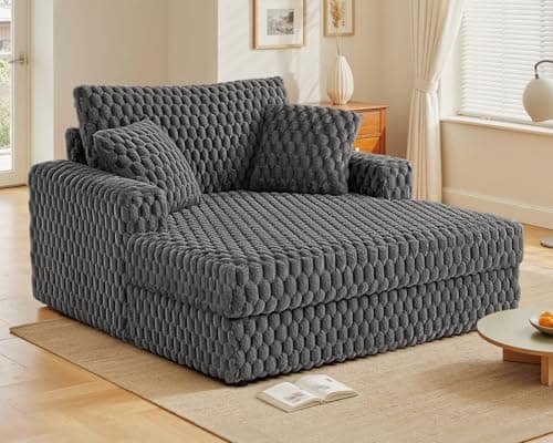 Oversized Chaise Lounge Chair Indoor:53'' Comfy Reading Chair Fluffy Plush Cozy Couch Sofa Bed with Armrests and Pillows - Chaise Large Modern Sleeper Sofa for Living Room,Bedroom LightGray