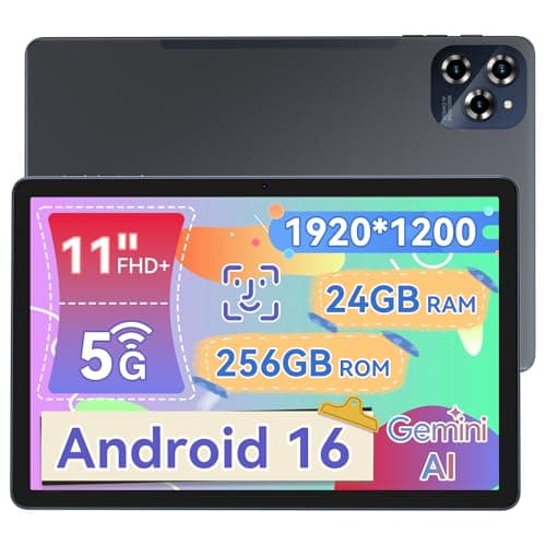 KINGRID Tablet 2026 Android 16 Tablet with 11 Inch FHD Display, 24GB RAM 256GB ROM (2TB Expandable) for Multitasking, T615 CPU, 8000mAh 18W Fast Charge, 5G WiFi & 13MP Daul Camera. TÜV Eye-Certified