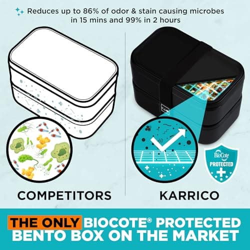 KARRICO Double Premium Bento Box Adult, 67 fl oz BPA-Free - Black Stackable Lunch Box with Leak-Proof Lids & Dividers, Perfect for Meal Prep, Lunches & Portion Control 6