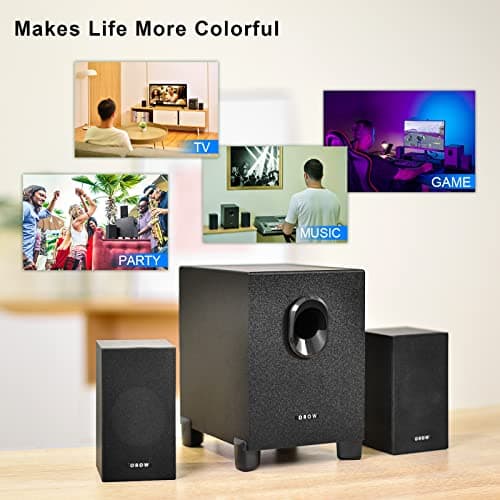 OR O R O W OROW S211 New USB-Powered 2.1 Multimedia Speakers System with Subwoofer,16W Computer Speakers,Strong Bass,3.5mm Audio Inputs,Great for PC/PS4/TV (Wooden) 6