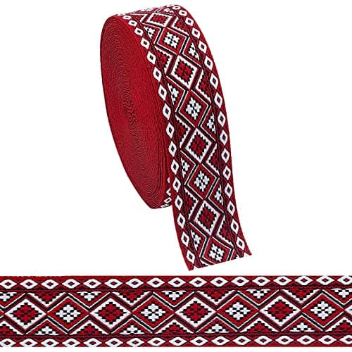 PH PandaHall 10 Yards Jacquard Ribbon, Garment Trim Fringe Vintage Embroidered Ribbon Floral Woven Fabric Bias Tape for Sewing Clothing Wedding Gift Wrapping Camera Bag Straps, 1.25inch Wide