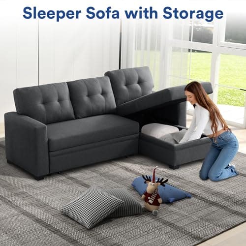 Rovibek 4-in-1 Convertible L Shaped Couch with Pull Out Bed and Storage, Sectional Sleeper Sofa with Reversible Chaise for Living Room, Apartment, Bedroom, Office 5
