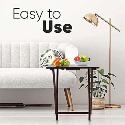 PJ Wood 5-Piece TV Tray Folding Wooden Dinner Table Set with Compact Storage Rack, Espresso - Portable and Adjustable Home Furniture for Living Room, Bedroom, and Kitchen 7