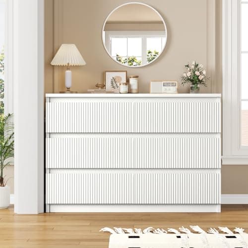 Jocoevol White 6 Drawer Dresser for Bedroom, Modern Fluted Dresser with Deep Drawers, Large Double Wooden Chest of Drawers for Living Room, Hallway, Entryway (White) 4