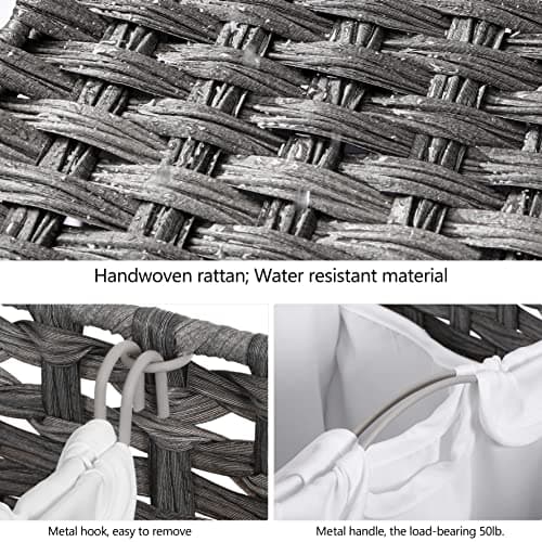 Laundry Hamper with 3 Removable Liner Bags; 132L Handwoven Rattan Laundry Basket with Lid & Heightened Feet; Clothes Hamper with Side Handles; Laundry Sorter with 3 Separate Sections (Gray) 6