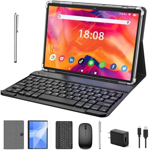 RliyOliy Tablet with Keyboard, 2 in 1 Tablet, 6GB+128GB, 1TB Expand, Android 13 Tablet, 10 inch Tablet with Case, Mouse, Stylus, 8000mAh Battery, 2.4G/5G WiFi, GPS, Google Certified Tablet PC