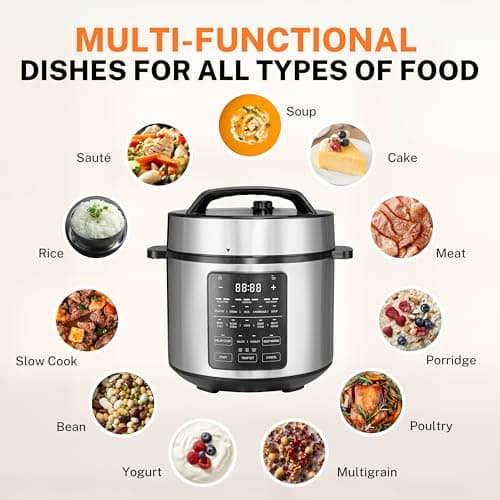 Simple Deluxe 12-in-1 Electric Pressure Cooker, 6QT Stainless Steel & Non-Stick Multi Cooker for Slow Cook, Meat Stew, Cake, Porridge, Multigrain, Dishwasher Safe, Silver 7