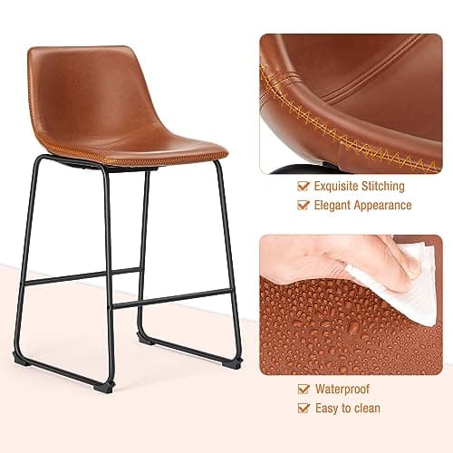 Sweetcrispy Counter Height Bar Stools Set of 4, Modern Counter Stool Faux Leather Barstools with Back, 26 inch Seat Height Island Stools Countertop Comfortable Brown Bar Chairs with Metal Legs 5
