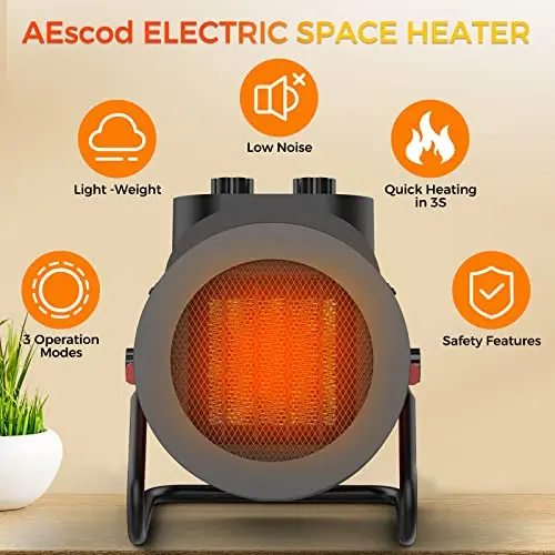 Elevoke Space Heaters for Indoor Use, 1500W PTC Electric Heater with 90°Adjustable Angle, Fast Safety Heat, Small Portable Heater for Office Home (Red) 5