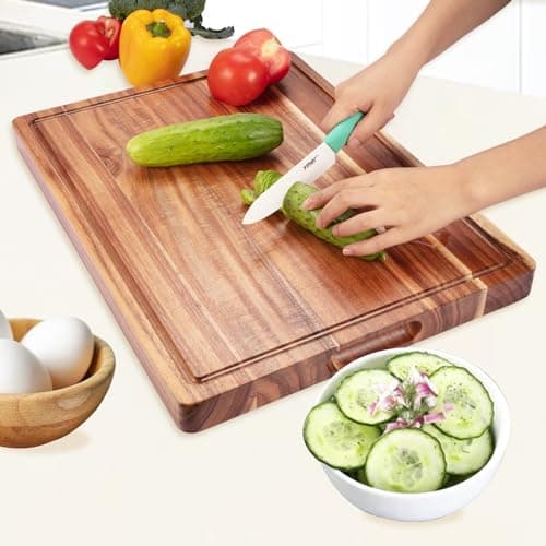 20 Inch Large Acacia Wood Cutting Board 1.5" Thick, Reversible Wooden Cutting Board for Kitchen, Charcuterie Board Cheese Board with Deep Groove, Chopping Board for Meat, Vegetables, Fruit 5