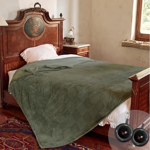 Texciting Electric Blanket Queen Size 84''X90'' - Heated Blanket with Dual Control Fast Heating 10 Heating Levels & 10 Hours Auto Off,ETL Certified Machine Washable (Gray Green)