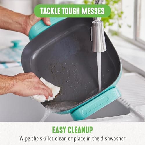 GreenLife 12" 5QT Square Electric Skillet, Glass Vented Lid, Ceramic PFAS-Free Nonstick Interior, Adjustable Temperature Control, Cool Touch Handles, Quick Even Heating, Scratch Resistant, Turquoise 7