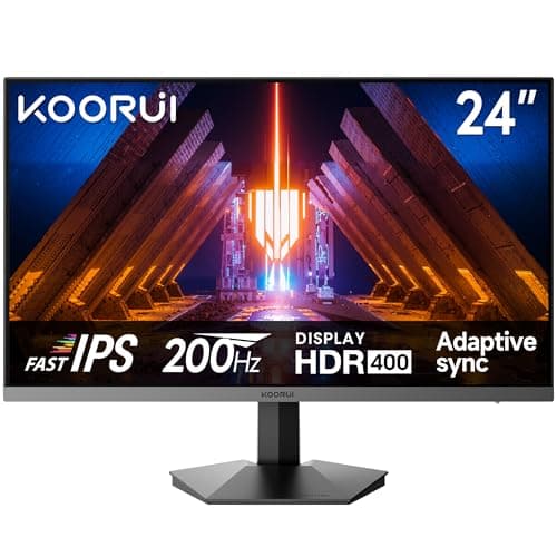 KOORUI 24 inch Gaming Monitor, Fast IPS, 200Hz FHD HDR400 Display, 1ms PC Screen, 90% DCI-P3 Color Gamut, Adaptive Sync, Ultra Slim Frame, VESA Mountable, HDMI 2.0, DP 1.4, G2411P Computer Monitor