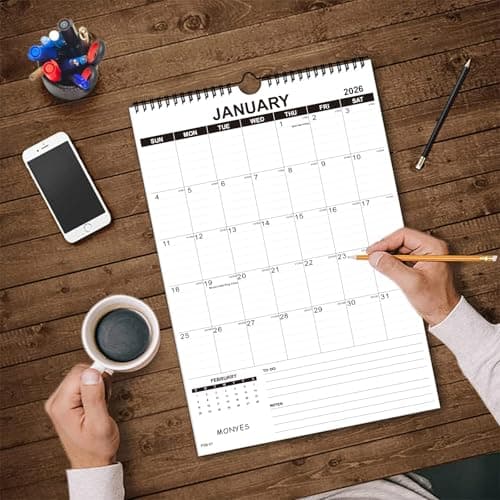 MONYES Wall Calendar 2026 Large, 17" x 12" Academic Calendar, Monthly Calendar with Wire Binding & Hanging Hook, Large Wall Calendar 6