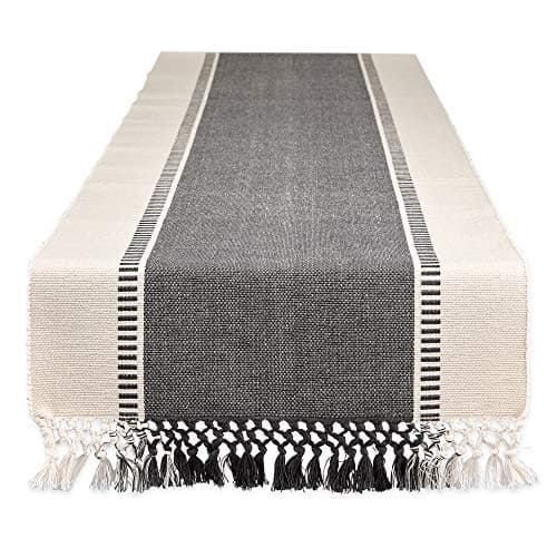 DII Dobby Stripe Woven Table Runner, 13x72 (13x77.5, Fringe Included), Mineral Gray