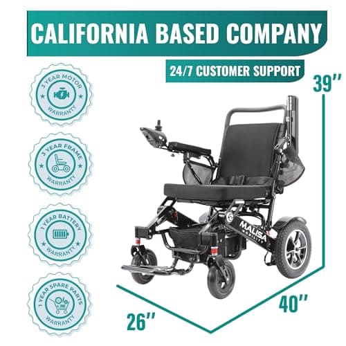 MALISA Electric Wheelchair for Adults, Portable All Terrain Lightweight Wheelchairs, Foldable Motorized Power Wheel Chair (Black, Black Frame) 5
