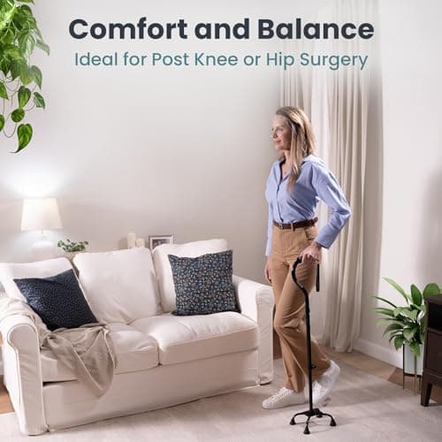 PELEGON Quad Cane (300 lb) - Adjustable Walking Cane with A Large 4 Pronged Base for Extra Balance & Stability, Walking Canes for Seniors, Walking Cane for Men & Women, Walking Sticks (Black) 8