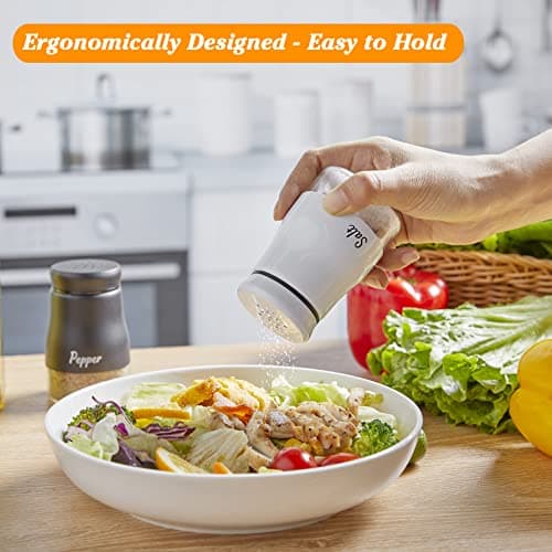 Salt and Pepper Shakers Set, Bivvclaz 5 Ounce Salt and Pepper Dispenser with Glass Bottom, Cute Salt and Pepper Shakers for Modern Home Kitchen Decor, Easy Filling 7