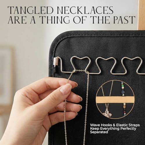 SoCal Buttercup Hanging Jewelry Organizer Storage with Hanger Metal Hooks Double-Sided Jewelry Holder- Wall Mount Holder for Earrings, Necklaces, Rings on Closet, Wall, Door, 1 piece, Large, Black 8