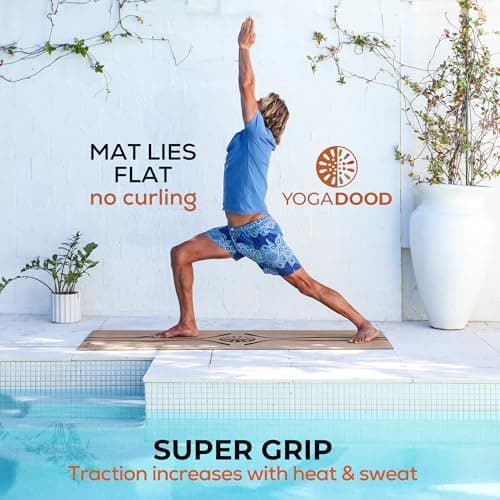 YOGA DOOD Cork Yoga Mat Thick 4mm - Natural Yoga Mat Non Toxic (72"x26") - Moisture-Activated Grip for Men's Practice 6