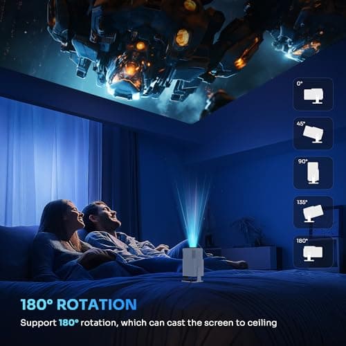 HIPPUS Smart Mini Projector with 180° Adjustable Stand, 1080P 4K Outdoor Portable Projector, WiFi 6 & Bluetooth 5.2, Android 11, 300ASIN LM, Support 2.4G/5G Dual-Band Wi-Fi. 6