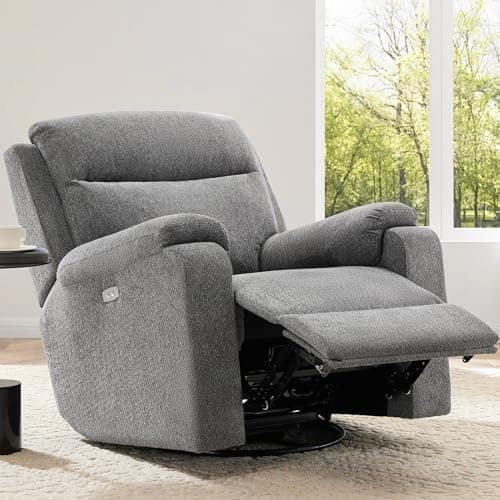 LARMACE Power Swivel Recliner Chair Rocker Glider Overstuffed Rocking Recliner Electric Reclining Sofa Chair for Living Room, Grey