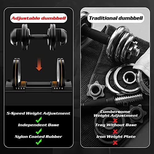 ALTLER 52LB pair Dumbbell Set with Tray for Workout Strength Training Fitness, Adjustable Weight Dial Dumbbell with Anti-Slip Handle and Weight Plate for Home Exercise 6
