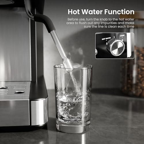 Kismile 15 Bar Espresso Machines with Grinder, Removable Water Tank, Milk Frother Steam Wand for Latte&Cappuccino,Hot Water Function for Home (Black) 8