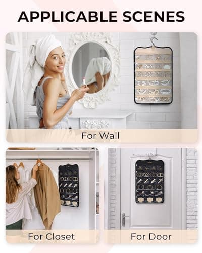 BAGSMART Hanging Jewelry Organizer Wall-Mounted with 42 Pockets, Earring Holder Accessories Storage for Necklaces, Bracelets, Black 6